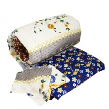 Couette 2Places avec 2Taie D’Oreiller Blanc Fleurie Bleu SULTAN