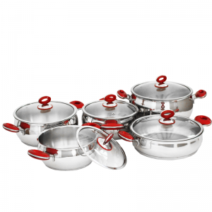Ensemble de Batterie de Cuisine Inox 18/10 10Pièces HASCEVHER Rouge...