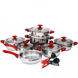 Ensemble de Batterie de Cuisine Inox 18/10 18Pièces HASCEVHER Rouge...