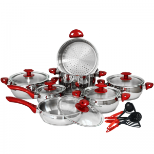 Ensemble de Batterie de Cuisine Inox 18/10 18Pièces HASCEVHER Rouge...
