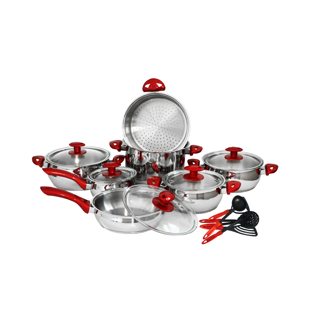 La perla home - Hascevher Ensemble De Batterie De Cuisine Inox 18/10 -  7Pièces - Rouge PRINCIPALES CARACTÉRISTIQUES Ensemble de Batterie de Cuisine  Inox 18/10 7Pièces HASCEVHER Marmite 24cm avec Couvercle en
