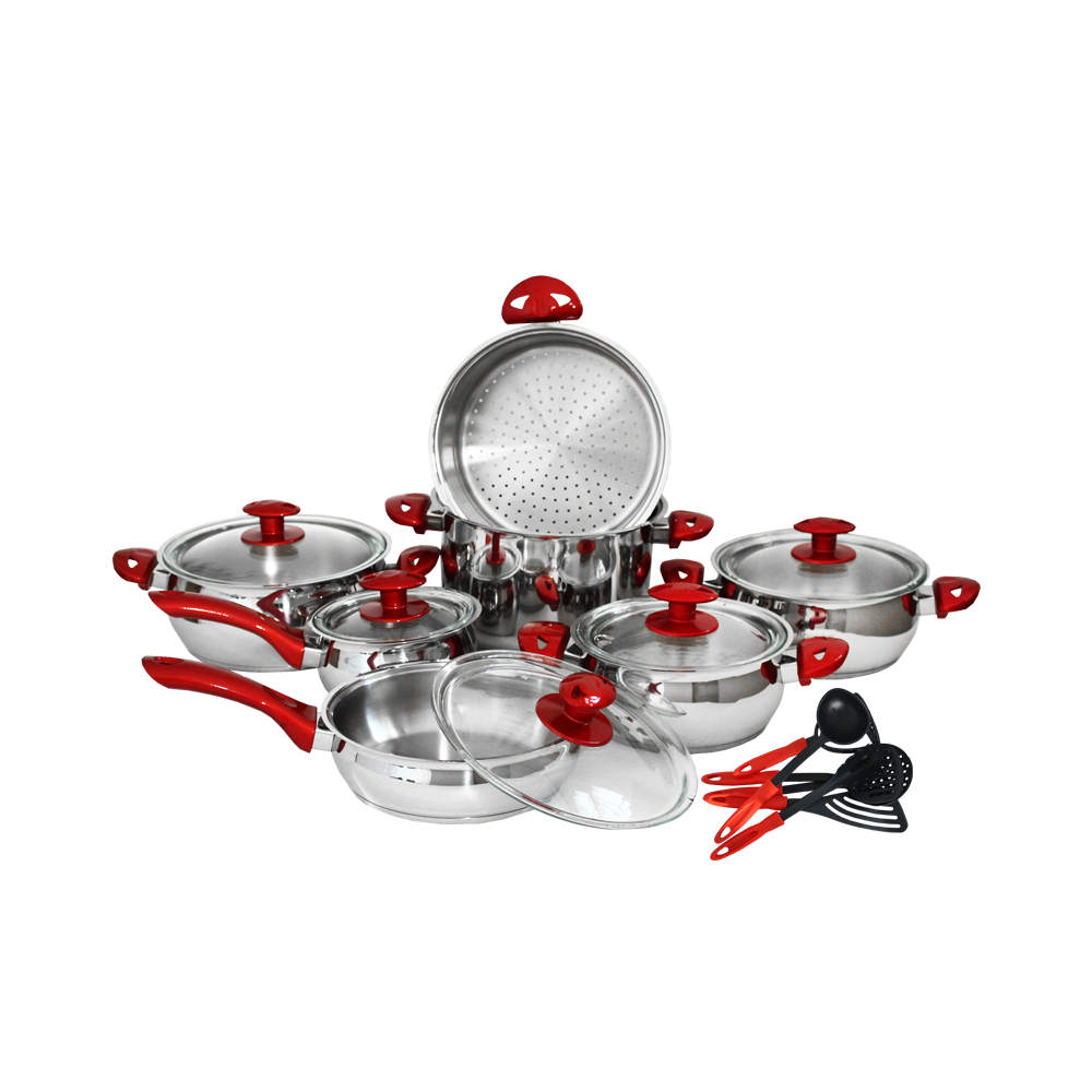 Ensemble de Batterie de Cuisine Inox 18/10 18Pièces HASCEVHER Rouge