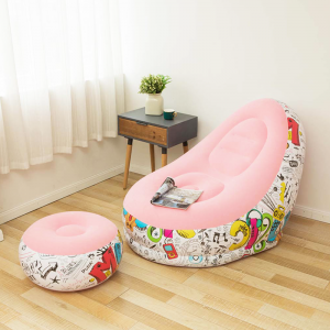 Fauteuil Gonflable Avec Pouf Repose-pieds Rose Avec Pompe À Air - V... Fauteuil Gonflable Avec Pouf Repose-pieds Rose Avec Pompe À Air - V...