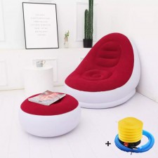 Fauteuil Gonflable Avec Pouf Repose-pieds Blanc Et Rouge Bordeau Avec Pompe À Air