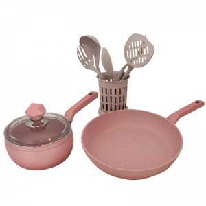 Ensemble de Batteries de Cuisine Granit GoldenWings 16Pièces Rose -...