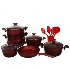 Ensemble de Batteries de Cuisine Granit GoldenWings 16Pièces Rouge