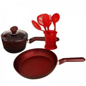 Ensemble de Batteries de Cuisine Granit GoldenWings 16Pièces Rouge ...