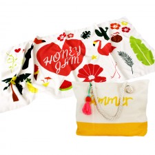 Pack Plage : Sac Beige Jaune + Serviette Hawaï SM-HW