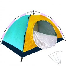 Tente automatique pour plage et camping - 8 Places - Jaune/Bleu Ciel