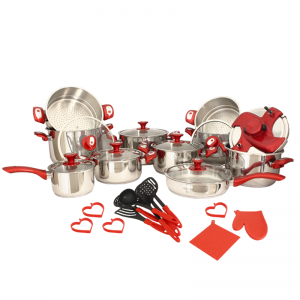 Ensemble Batterie de Cuisine Inox 18/10 30 pièces Rouge - BCI30P-R ... Ensemble Batterie de Cuisine Inox 18/10 30 pièces Rouge - BCI30P-R ...