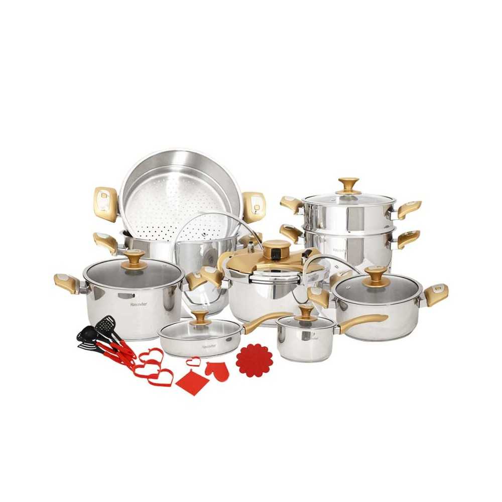 Ensemble Batterie de Cuisine Inox 18/10 30 pièces Gold - BCI30P-G