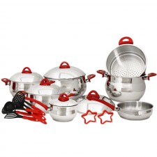 Ensemble Batterie de Cuisine Inox 18/10 20 pièces Rouge - BCI20P-R