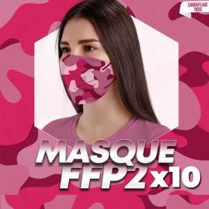 Lot de 10 pièces Masque de Protection FFP2 Camouflage Pink