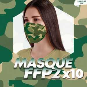 Lot de 10 pièces Masque de Protection FFP2 Camouflage Vert