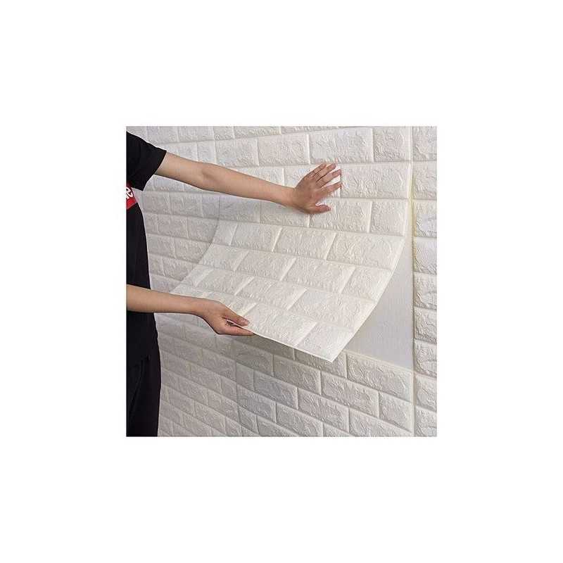 Panneau Mural Adhésif Motif de Brique 3D - 77x70 Cm Blanc