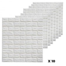 Pack 10 Panneaux Muraux Adhésifs Motif de Brique 3D - 77x70 Cm Blanc
