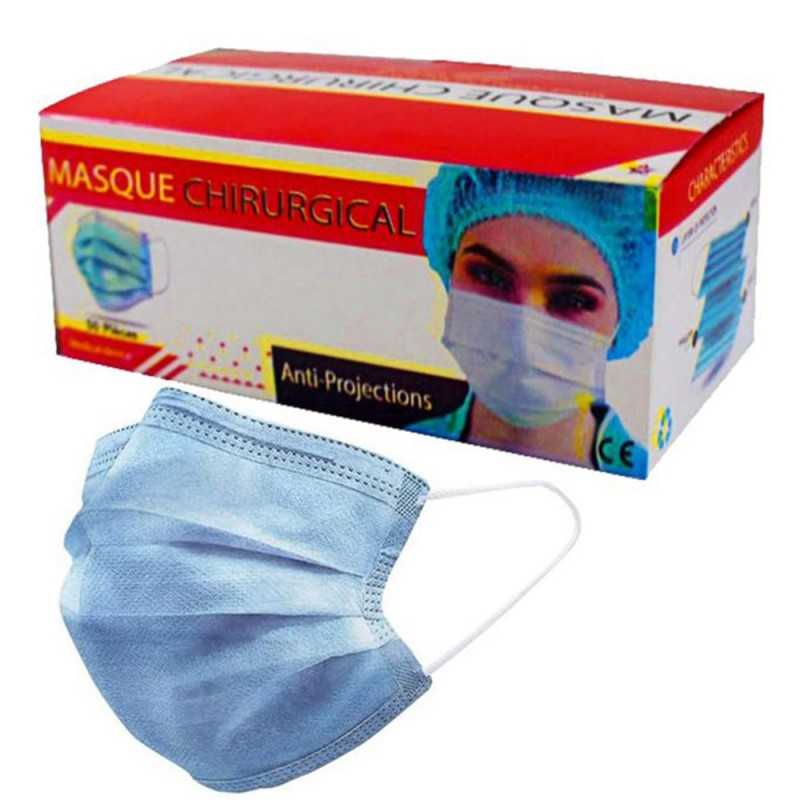 250 Bavettes de Protection 3 plies à élastique - Bleu