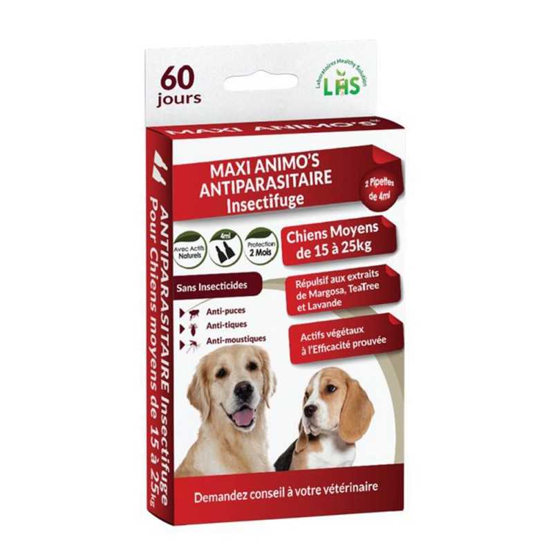 ANTIPARASITAIRE Insectifuge pour les chiens de 15 à 25kg 2 pipettes de 3ml