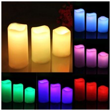 Séries de 3 Bougies LED Multicolore avec télécommande