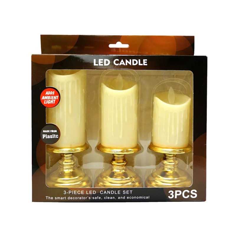 Lot de Trois Bougies sans flamme à LED avec piles