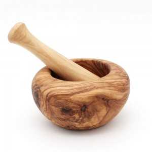 Mortier rond fini avec pilon en bois d'olivier