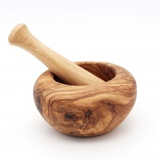 Mortier rond fini avec pilon en bois d'olivier