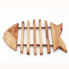 Dessous de plat en forme de poisson en bois d'olivier