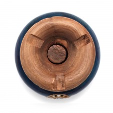 Cendrier traditionnel rond avec couvercle bleu en bois d'olivier