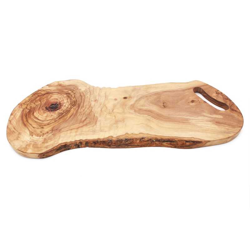 Grande planche à découper rustique en forme d'irrégulière en bois d'olivier
