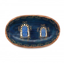 Ravier ovale traditionnel bleu en bois d'olivier