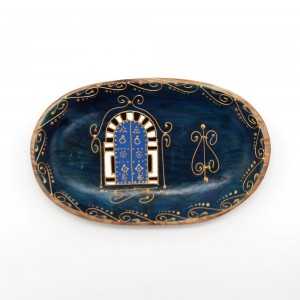 Ravier ovale traditionnel bleu en bois d'olivier | Last Price Tunisie