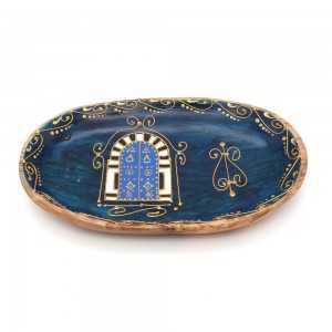 Ravier ovale traditionnel bleu en bois d'olivier