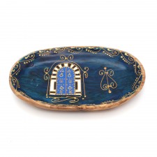 Ravier ovale traditionnel bleu en bois d'olivier