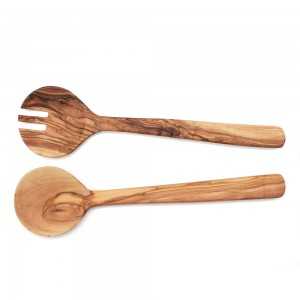 Paire de cuillère et fourchette en bois d’olivier pour mélanger la salade et les fruits