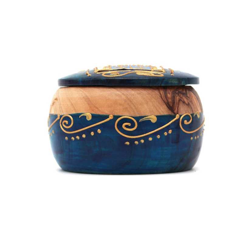 Boîte à bijoux traditionnelle Bleu en bois d'olivier