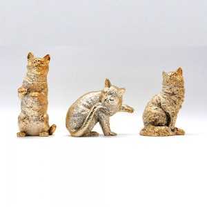 Lot de Trois Chats de décoration Doré