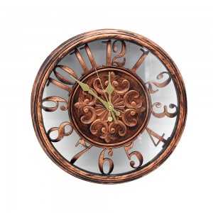 Horloge murale ronde en plastique cuivré et noir