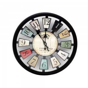 Horloge murale ancienne ronde style vintage en plastique noir