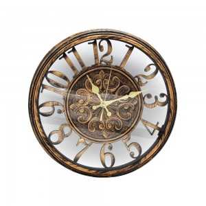 Horloge murale ronde en plastique dorée et noir