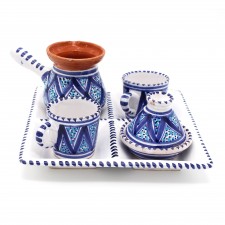 Ensemble service à café turc en céramique 5 pièces 2 personnes Bleu-Blanc