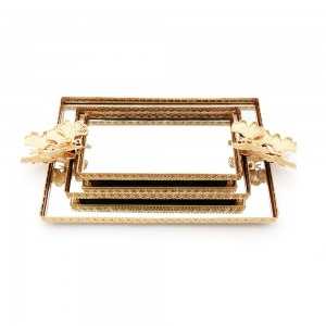 Ensemble de trois Plateaux rectangulaire miroirs Dorés avec poignées doré