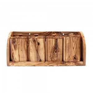 Étagère à épices avec 4 pots avec couvercles en bois d'olivier