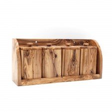 Étagère à épices avec 4 pots avec couvercles en bois d'olivier