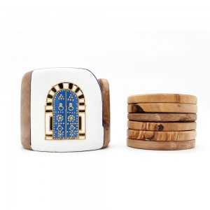Lot de 6 Sous tasses ronds en bois d'olivier traditionnel blanc Avec boîte de rangement