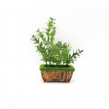 Mini plante artificielle verte dans un pot rectangulaire en plastique