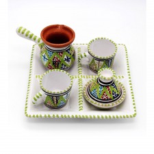 Ensemble service à café turc en céramique 5 pièces 2 personnes Verre-Blanc