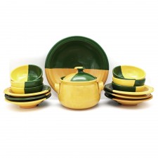 Services À Table 15 Pièces En Céramique Pour 6 Personne Vert-Jaune