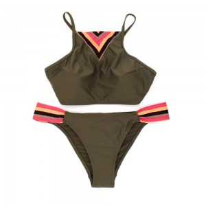 Maillot de bain femme Bikini 2 pièces Kan - Vert Militaire Orangé Maillot de bain femme Bikini 2 pièces Kan - Vert Militaire Orangé