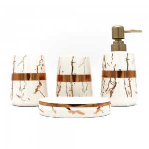 Ensemble de 4 accessoires de salle de bain en céramique marbre - Blanc