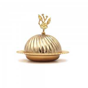 Petit plateau henné rond doré avec couvercle en Acier inoxydable